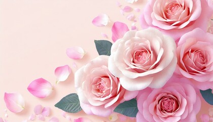 Fototapeta premium Illustration of rose frame on pink background. Wedding, Valentine's Day, Mother's Day Concept.