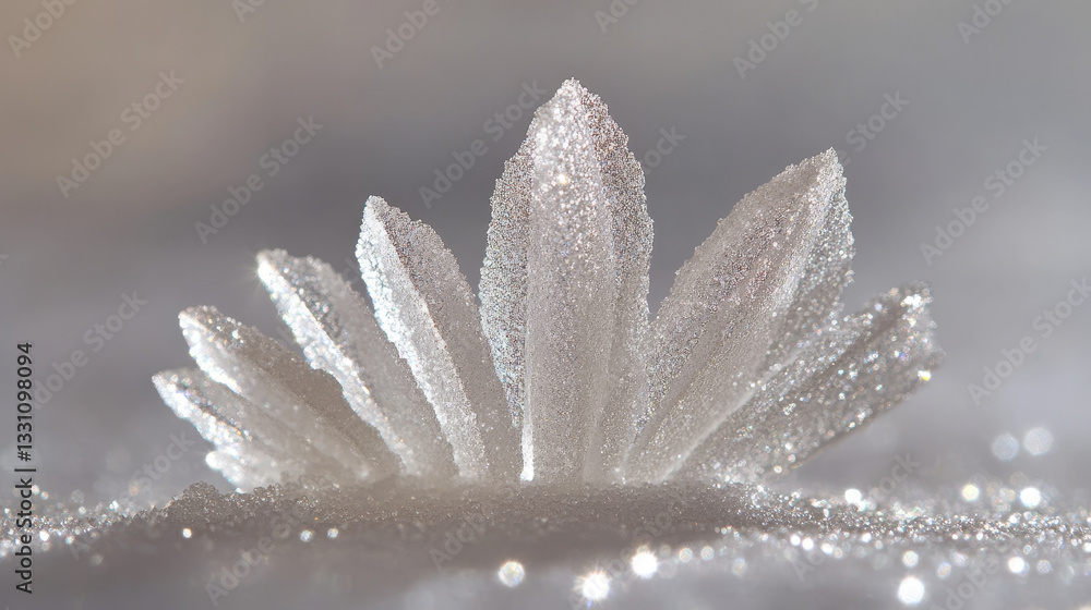 Poster the image shows a close up of a snowflake on a table
