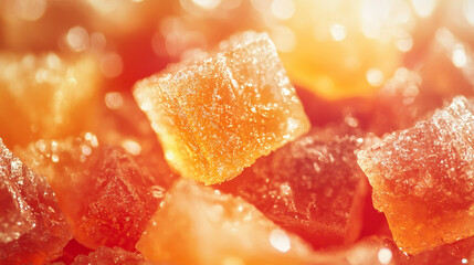The image shows a pile of orange sugar cubes sitting on top of each other