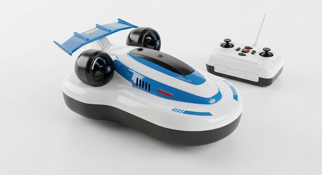 Remote control hovercraft glides smoothly bright studio lighting shows sleek design. AI Generated