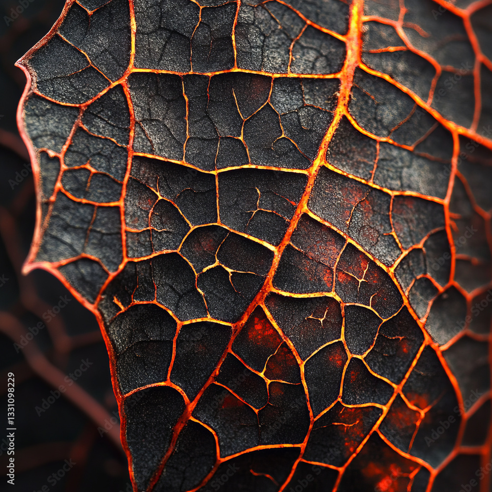 Aufkleber the image shows a close up of a red and black leaf. the leaf has a unique pattern of veins running t