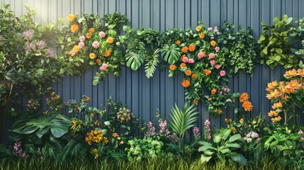 Fototapeta premium Beautiful vertical garden display with colorful flowers and lush greenery