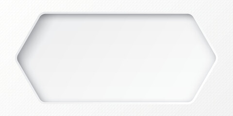 White wood free uncoated paper rough textured with blank 3D rounded hexagon horizontal frame paper cut style graphic illustration.