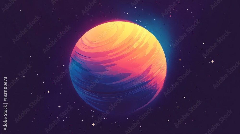 Aufkleber abstract colorful planet in space. cosmic digital art with stylized celestial object and stars.
