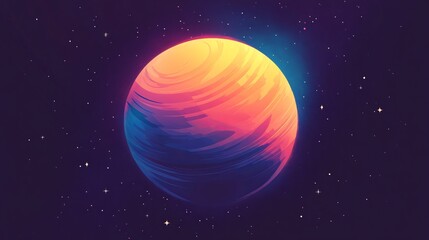 Obraz premium Abstract Colorful Planet In Space. Cosmic Digital Art With Stylized Celestial Object And Stars.