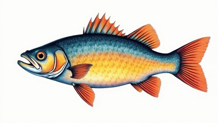 Fototapeta premium A colorful fish stencil with vibrant orange fins and a gradient blue and yellow body.