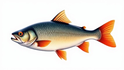 Fototapeta premium A detailed fish stencil illustration with vibrant orange fins and a gradient blue-gray body.