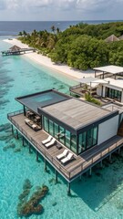 Fototapeta premium Luxury Overwater Villa with Private Pool and Beach Access - Tropical Island Getaway