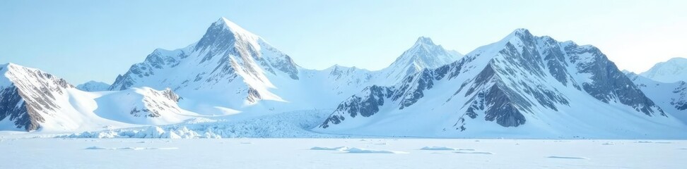 Fototapeta premium Snow-covered mountain range with a glacier icecap, glacier icecap, frosty terrain, cold weather