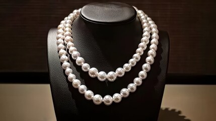 Fototapeta premium Elegant pearl necklace display jewelry store product showcase luxurious environment close-up view fashion concept