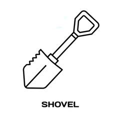 shovel editable stroke outline icon isolated on white background flat vector illustration, black outline, Pixel perfect