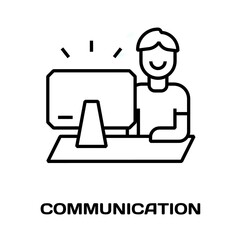 scientist working on computer editable stroke outline icon isolated on white background flat vector illustration, black outline, Pixel perfect