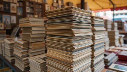 Obraz premium Stacks of Blank Photo Frames in a Vintage Outdoor Market Scene