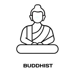 Buddhist editable stroke outline icon isolated on white background flat vector illustration, black outline, Pixel perfect