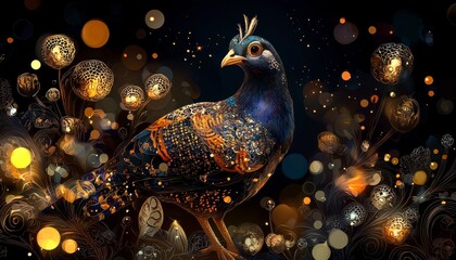 Fototapeta premium Within a realm of artistic expression, behold a quail, brought to life through a meticulous illustration, adorned with a symphony of ornamental, hand-drawn embellishments, delicately accentuated by