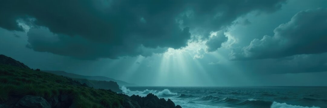 Stormy weather wraps the world in a somber gray haze, nature's fury,, gloomy atmosphere