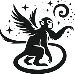 Monkey with a long magical tail vector