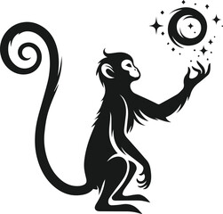 Monkey with a long magical tail vector