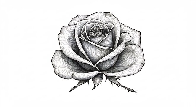 Intricate pencil drawing shows a delicately shaded rose. AI Generated - Powered by Adobe