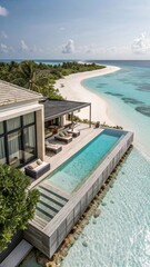Fototapeta premium Luxury Beachfront Villa with Private Pool and Turquoise Lagoon - Tropical Island Getaway