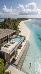 Fototapeta premium Luxury Beachfront Villa with Private Pool and Turquoise Lagoon - Tropical Island Getaway