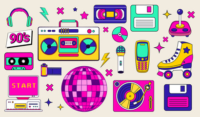 90s theme collection music tech fashion lifestyle perfect nostalgic design retro inspired project illustration background