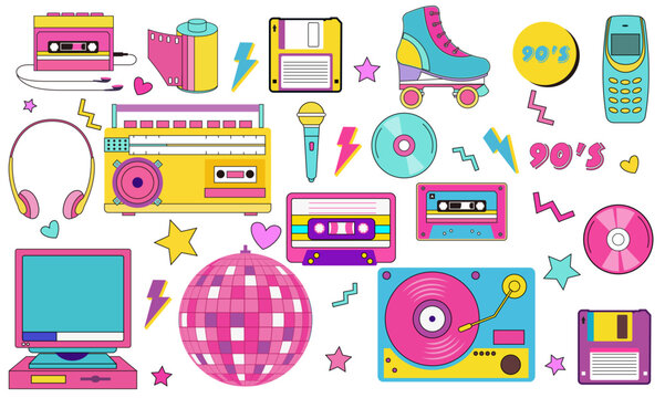 90s theme collection music tech fashion lifestyle perfect nostalgic design retro inspired project illustration background