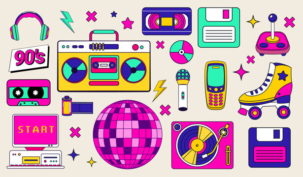90s theme collection music tech fashion lifestyle perfect nostalgic design retro inspired project illustration background