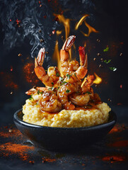 Flaming Shrimp and Grits
