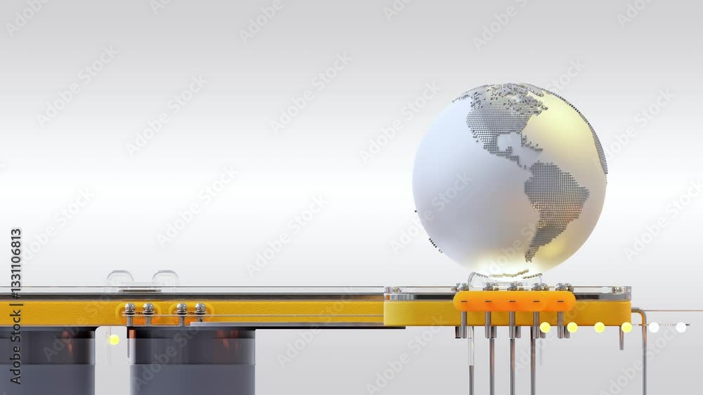 Poster earth globe white color. animation revolves around itself seamless loop on yellow stand. green scree