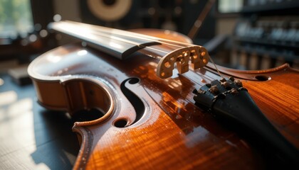 Fototapeta premium Close-up of a Beautiful Wooden Violin in Natural Light