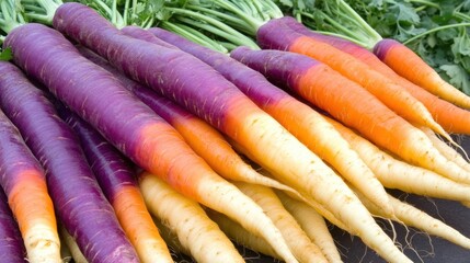 Vibrant Purple Orange And Yellow Carrots Harvest