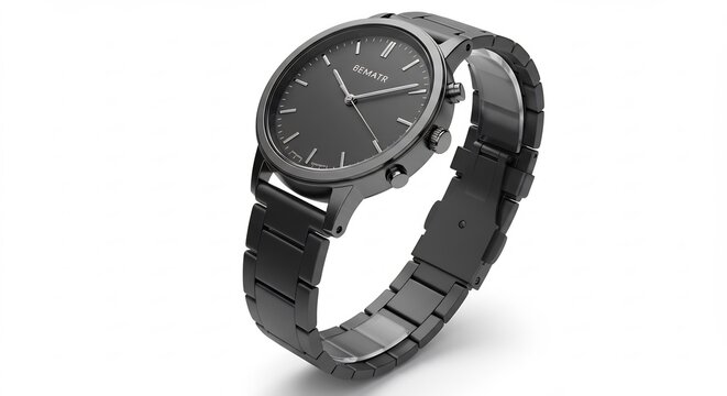 Sleek minimalist wristwatch elegantly displays time subtly lit against a neutral background. AI Generated