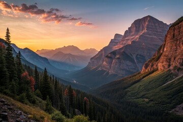 Fototapeta premium Mountain Valley Landscape at Sunset