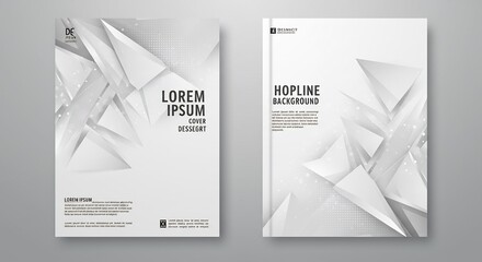 Fototapeta premium Abstract grayscale geometric book cover design features sharp angular triangles subtly layered creating a modern minimalist aesthetic. AI Generated