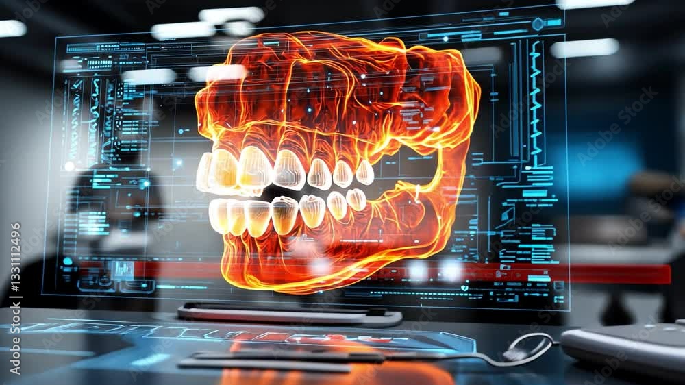 Poster digital technology interface exploring anatomy of skull model for healthcare innovation and advanced