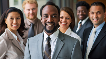 Successful multiethnic business team, reflecting diversity and teamwork.