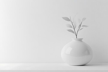 White vase with a plant on a white table