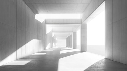 Creating a sense of linear perspective and vanishing depth, a series of minimalist windows recede into the distance.