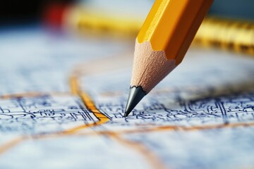 A close-up of a giant pencil erasing mistakes in a complex business plan visualized as a road map.