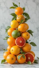 Vibrant Citrus Tower with Fresh Oranges and Grapefruit Arranged Neatly