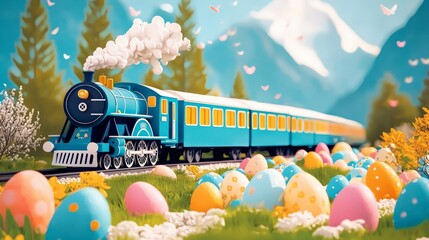 Pastel Easter Egg Train  Springtime Journey Illustration