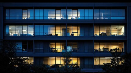 Fototapeta premium A building office with nine windows, divided perfectly into three rows, applying the -section grid composition for an image aesthetically pleasing.