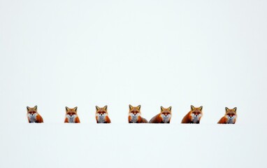 Obraz premium Seven Red Foxes In The Snow