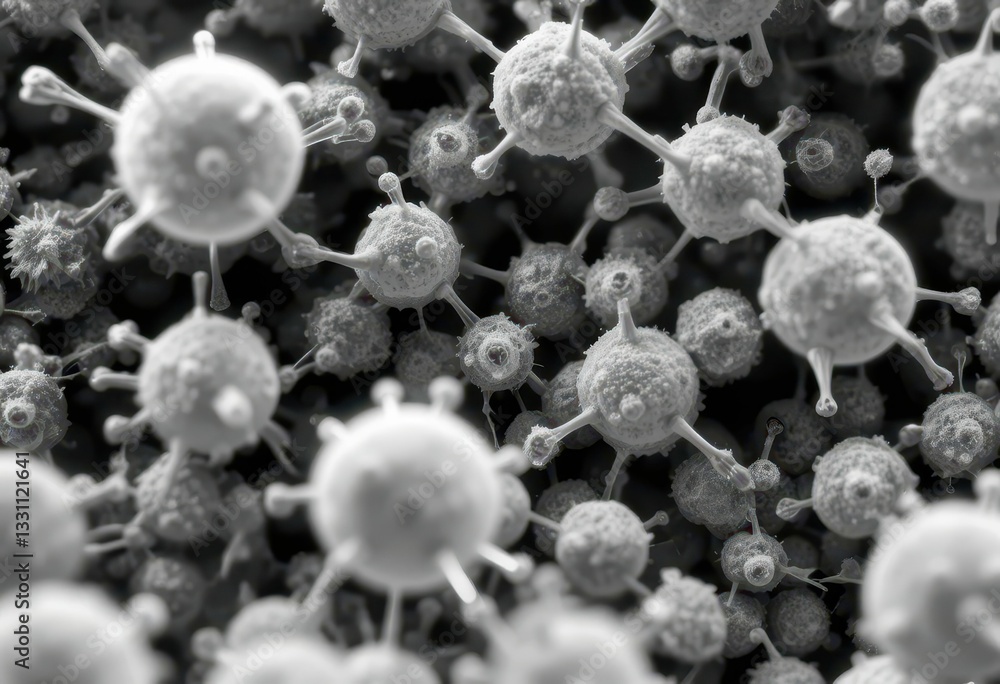 Poster microscopic view of cellular structures in scientific research context