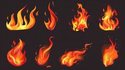 Vivid Set of Red - Orange Fire Flames Against a Crisp White Background