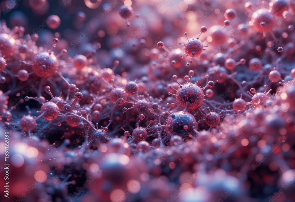 Poster abstract microorganisms in colorful sci-fi style background