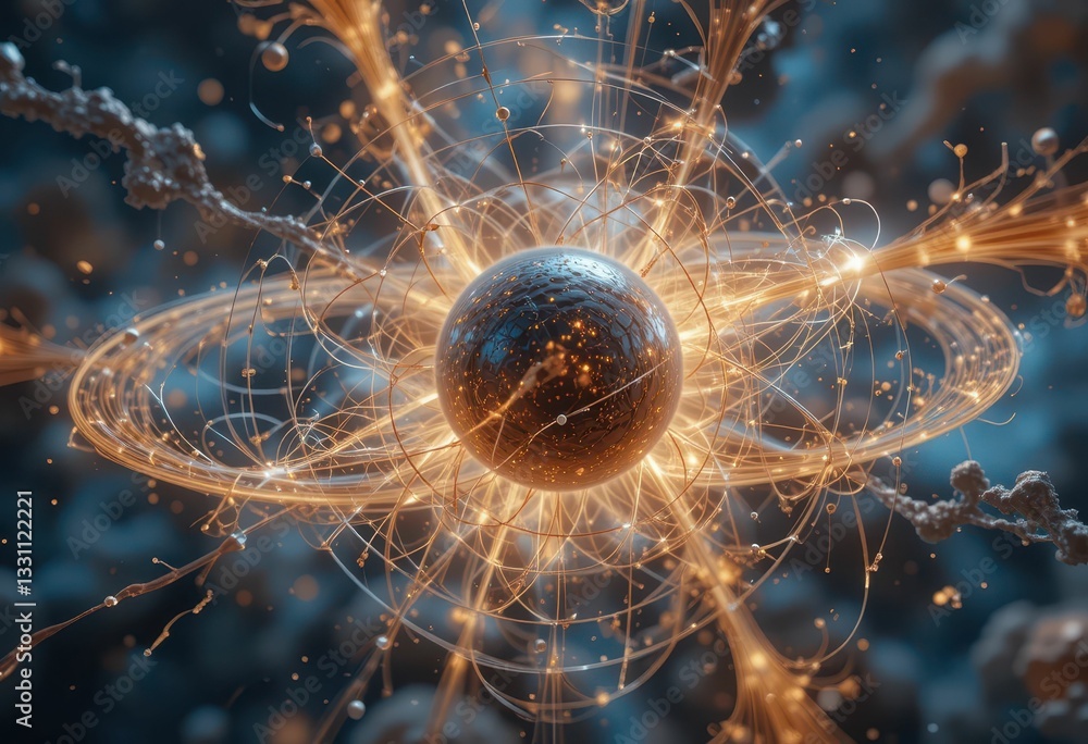 Poster abstract representation of energy flow in a cosmic atom structure