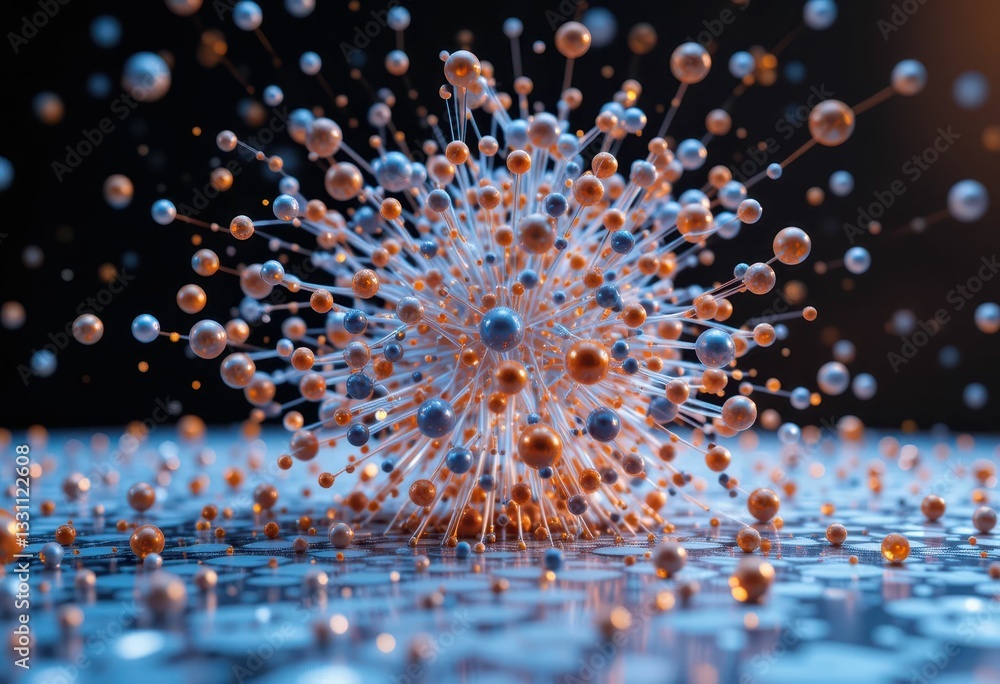 Poster abstract molecular structure with colorful particles in 3d space
