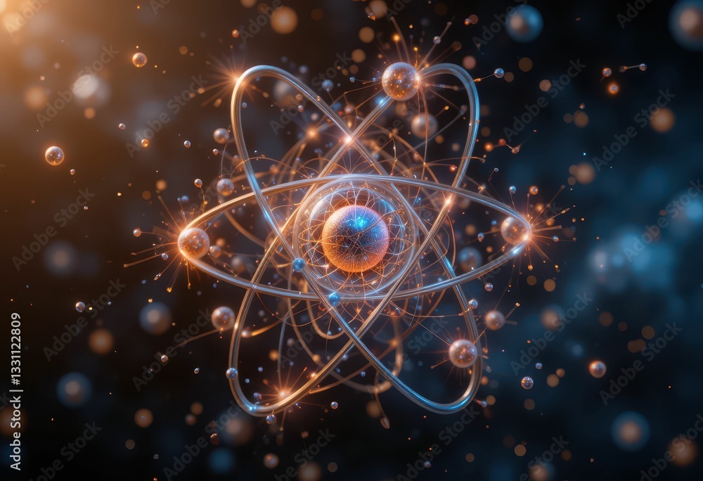 Aufkleber abstract representation of atom with energetic particle effects